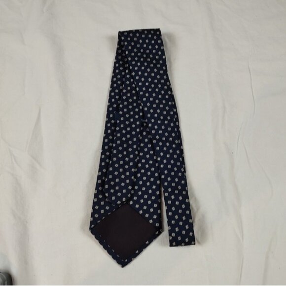Vintage Polo Ralph Lauren Dark Blue Small Squares Geometric Silk Tie - Picture 4 of 8